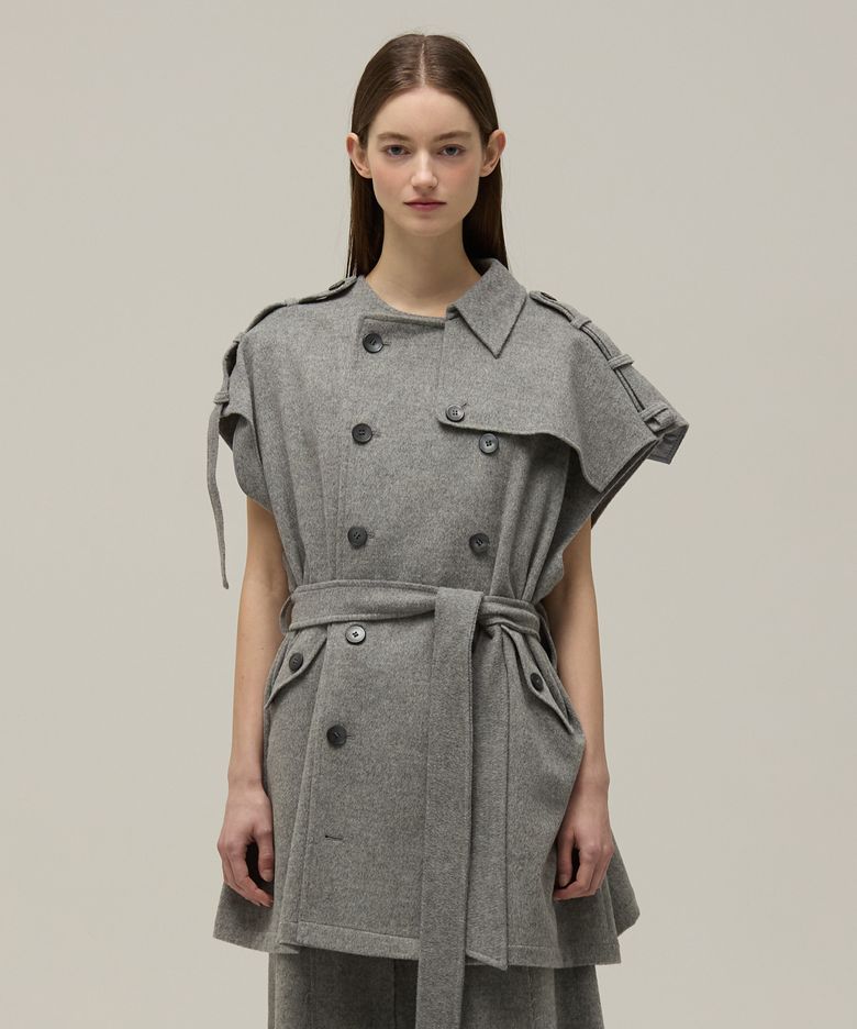 Signature wool sleeveless half trench coat