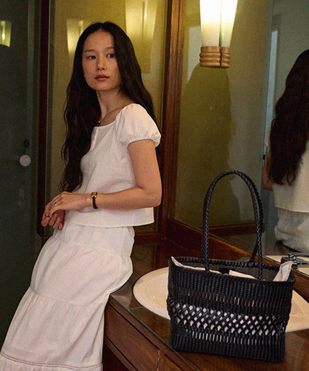 드메이커(DEMAKER) Plait two shoulder bag-black