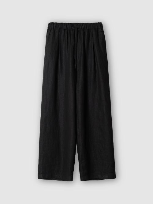 LINEN HERRINGBONE BANDING PANTS BLACK