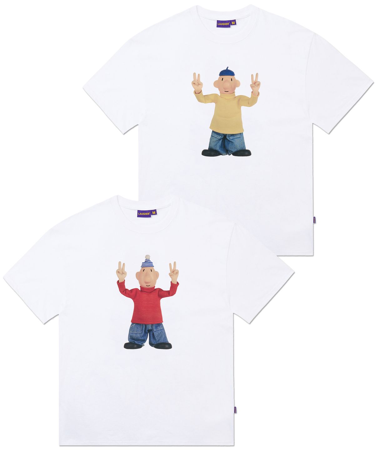 라퍼(LAUGHER) [2PACK][PAT&MAT] 모션 매트&패트 티셔츠 - 화이트