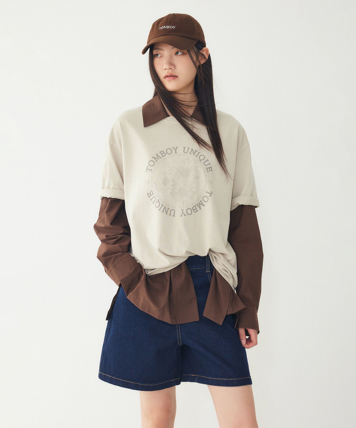 스튜디오 톰보이(STUDIO TOMBOY) 가먼트 다잉 플라워 반팔 티셔츠_라이트베이지 9176322973