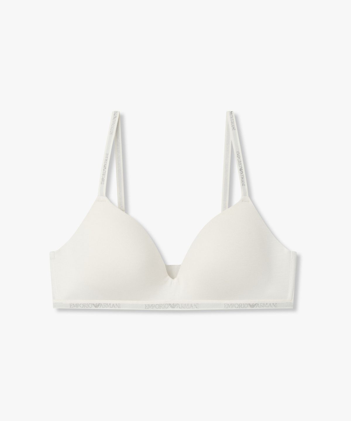 엠포리오 아르마니 언더웨어(EMPORIO ARMANI UNDERWEAR) 여성 메탈릭 로고 패디드 트라이앵글 브라_화이트 0826181507