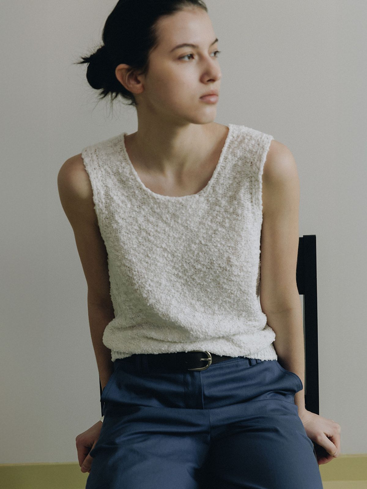 루에브르(LOEUVRE) Pure Cotton Soft Textured Knit Sleeveless Top SK6MP740_2color