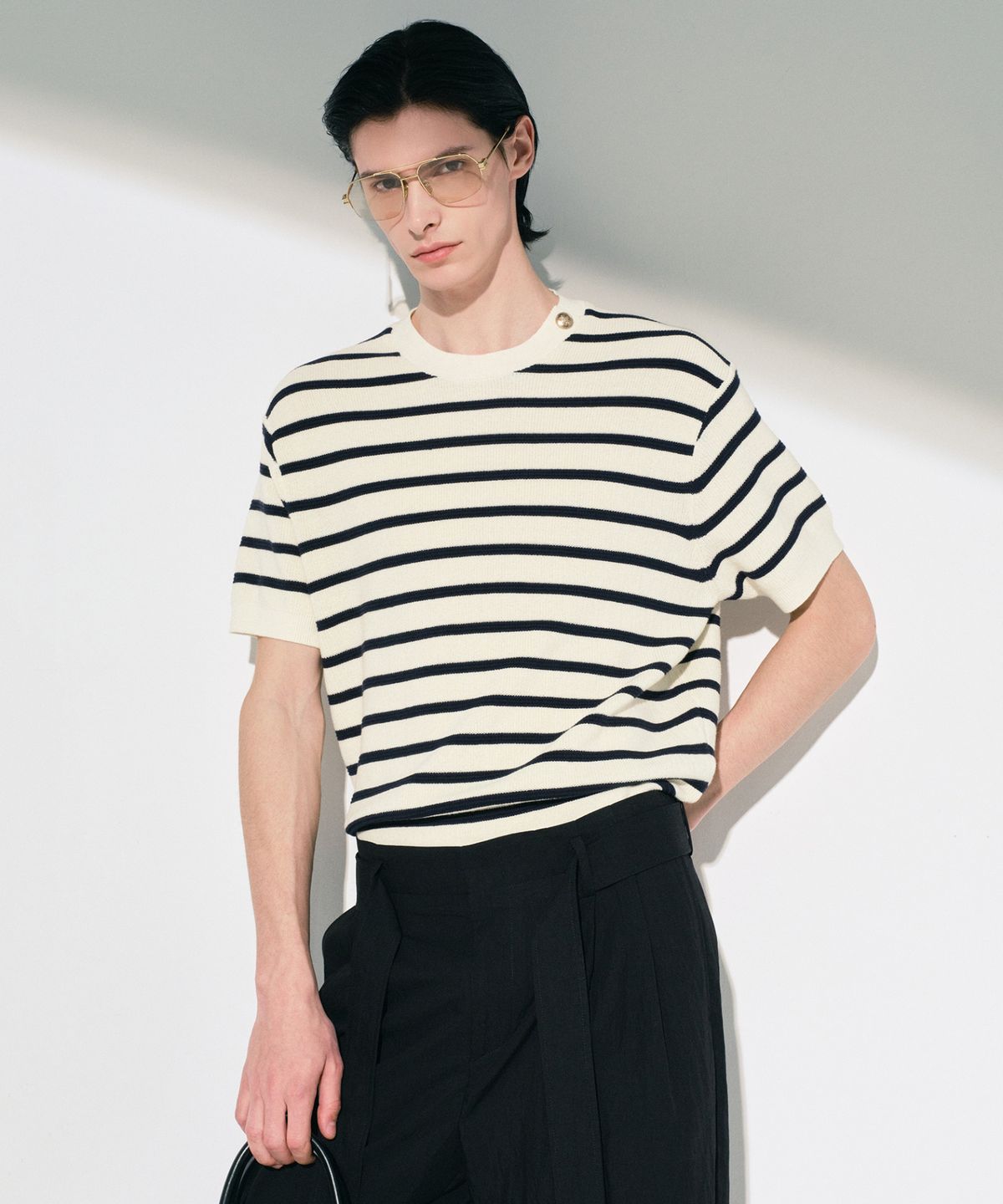 티엔지티(TNGT) Striped Button Knit (Ivory) TNSW6E205I2
