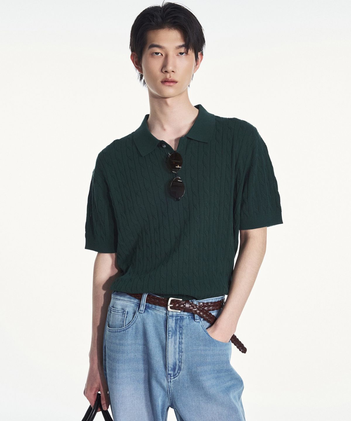 티엔지티(TNGT) Cable Polo Washable Knit (Green) TNSW6E206E2