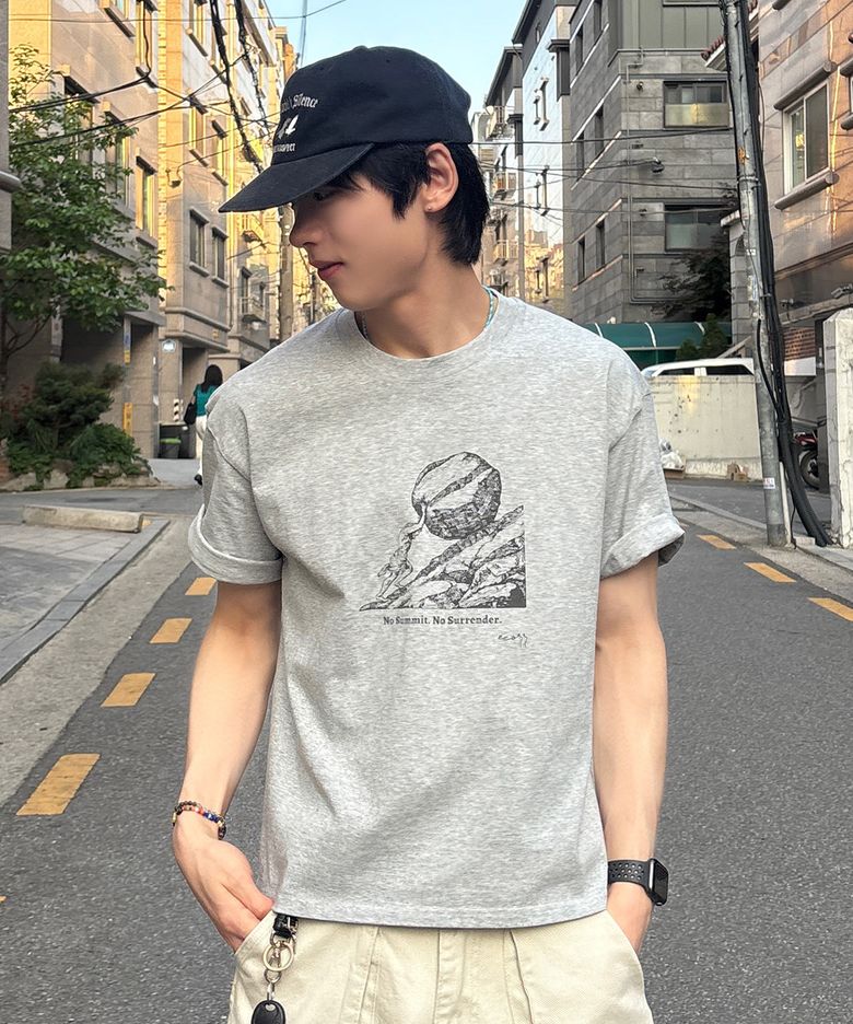 노서렌더 아트웍 크롭 반팔 티셔츠_그레이