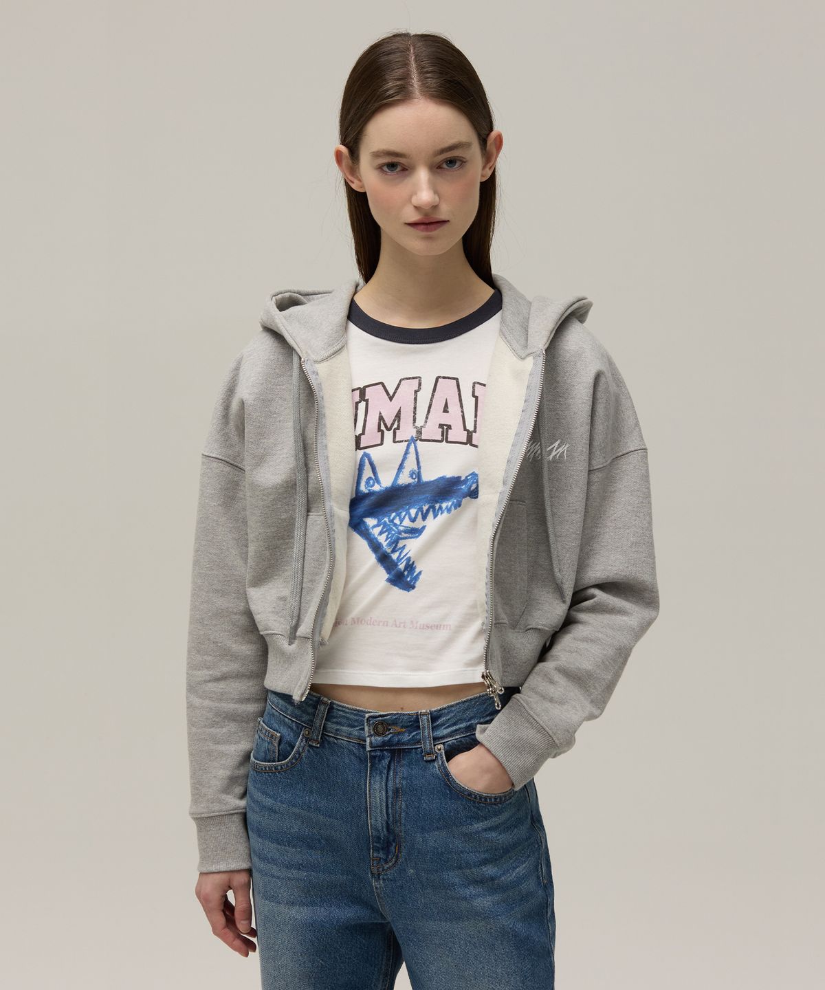 므아므(MMAM) Signature logo cropped hooded zip-up