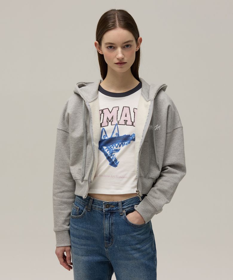 Signature logo cropped hooded zip-up