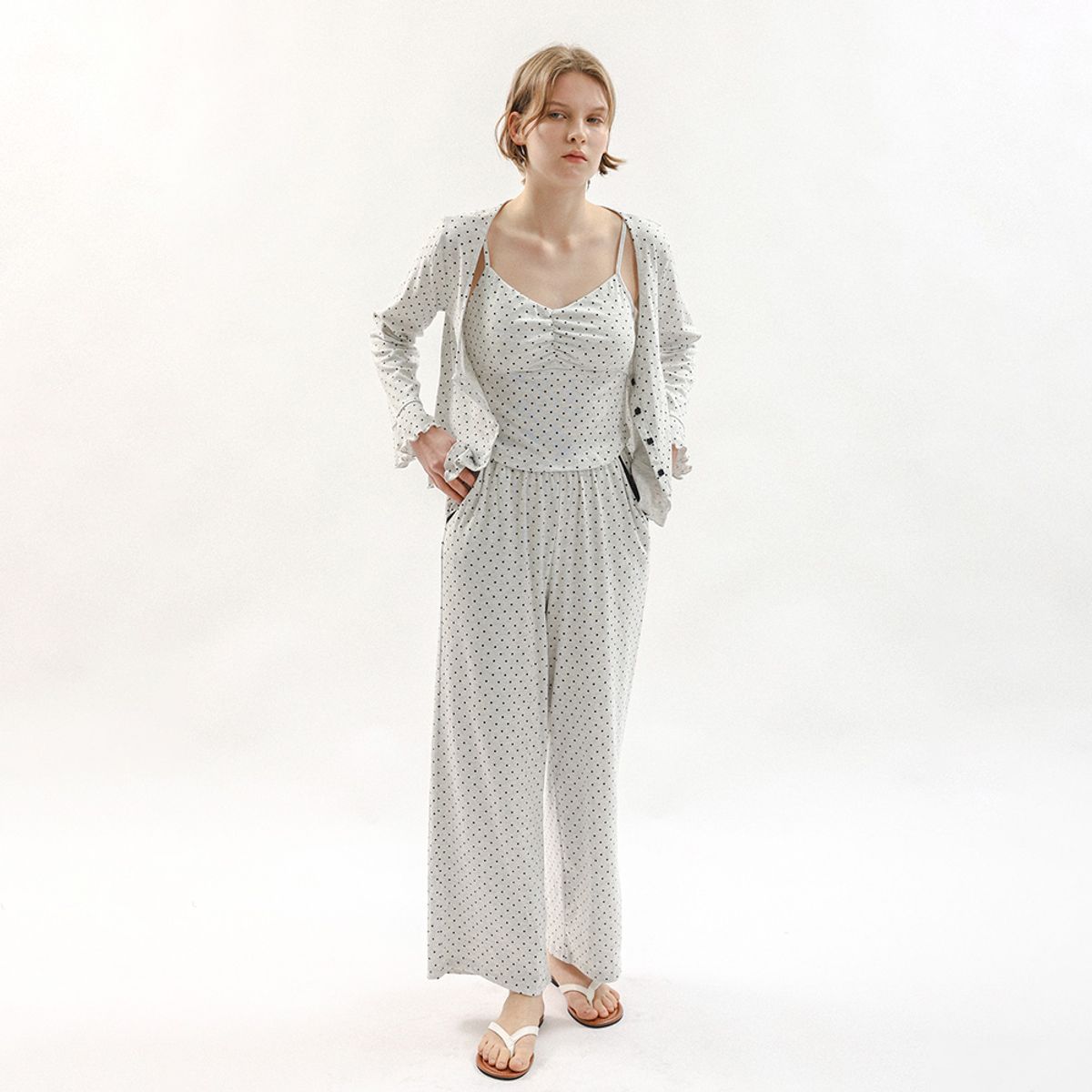 멜라니조이(MELANIE JOY) MJ_Sweet polka dot pajama three-piece set_GRAY