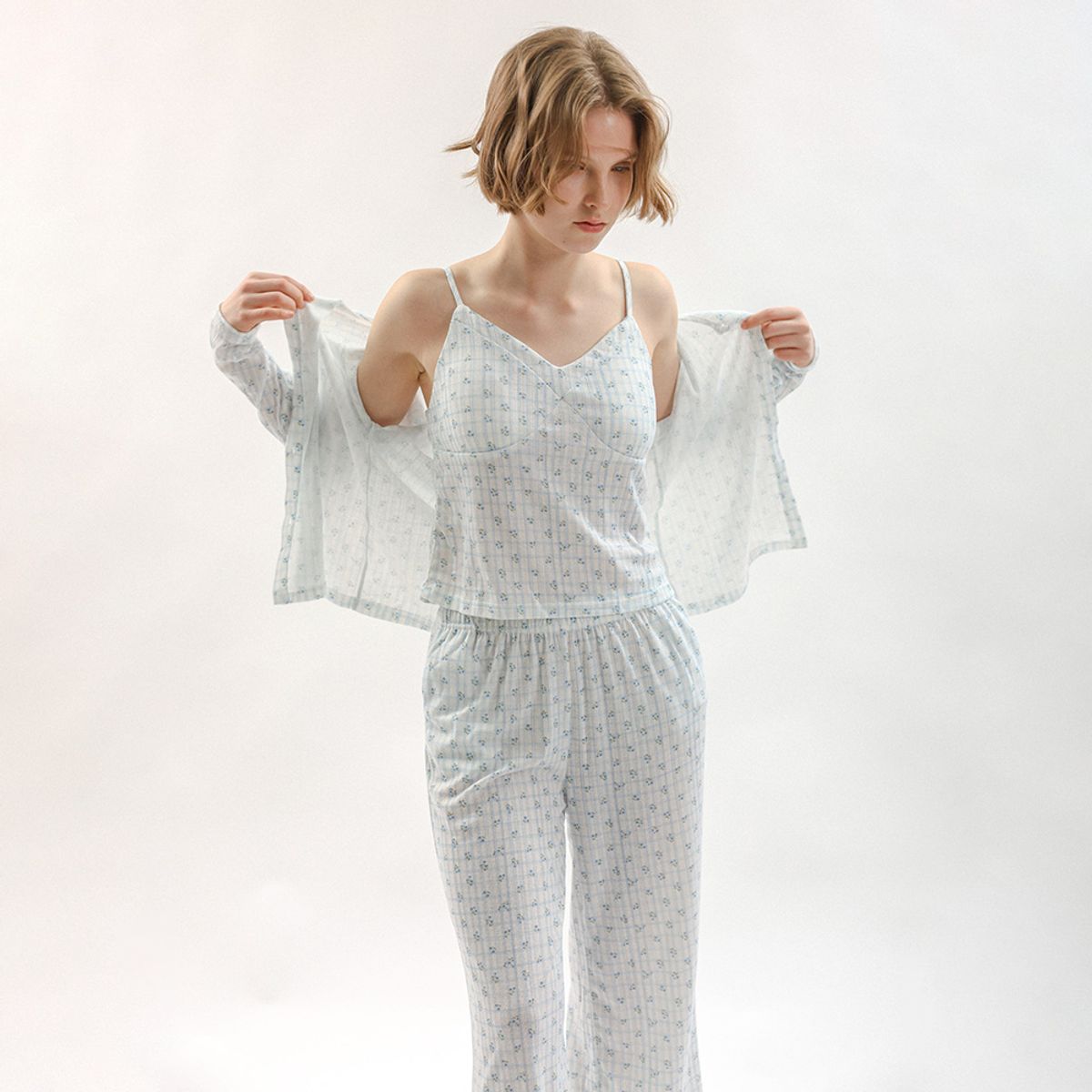 멜라니조이(MELANIE JOY) MJ_Lovely blossom pajama three-piece set_BLUE