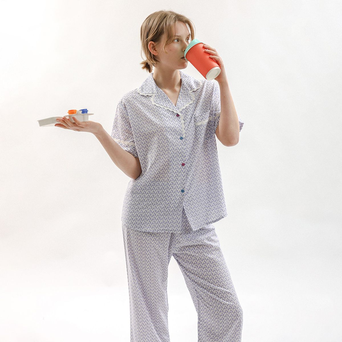멜라니조이(MELANIE JOY) MJ_Dot check pajama two-piece set_2color
