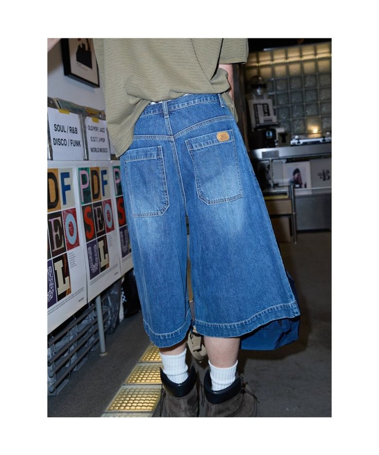 (UNISEX) 워시드 컬러 데님 버뮤다 숏츠  블루