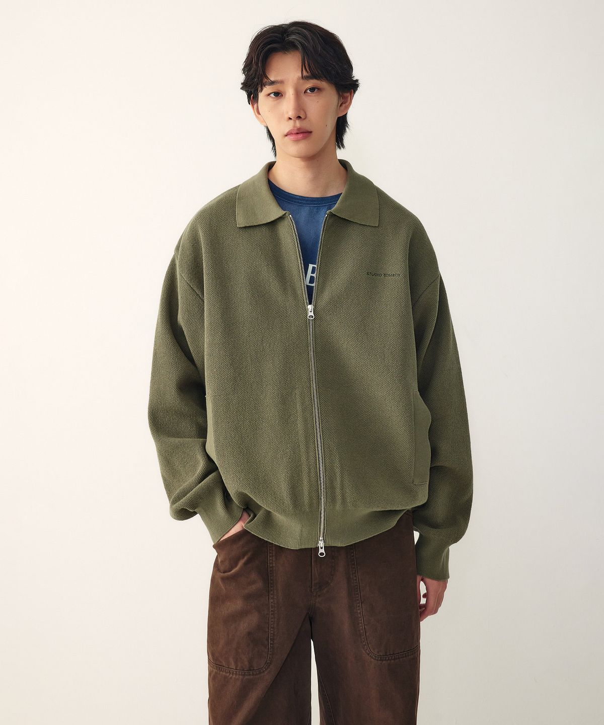 스튜디오 톰보이(STUDIO TOMBOY) [MEN] 카라 집업 가디건_카키 9156151171