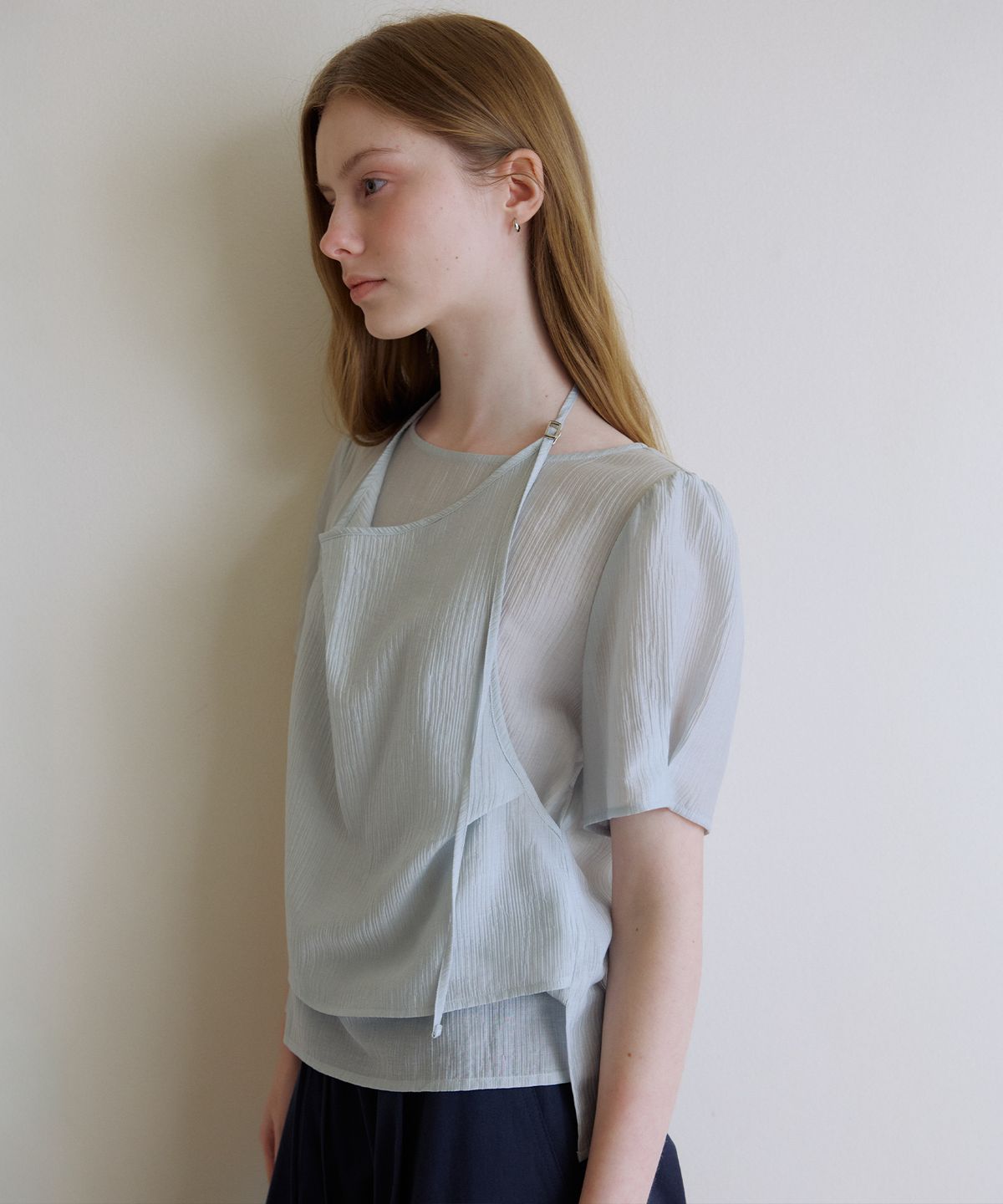 노운베러(KNOWNBETTER) Shiny layered blouse [KNSS08BL02]_Blue