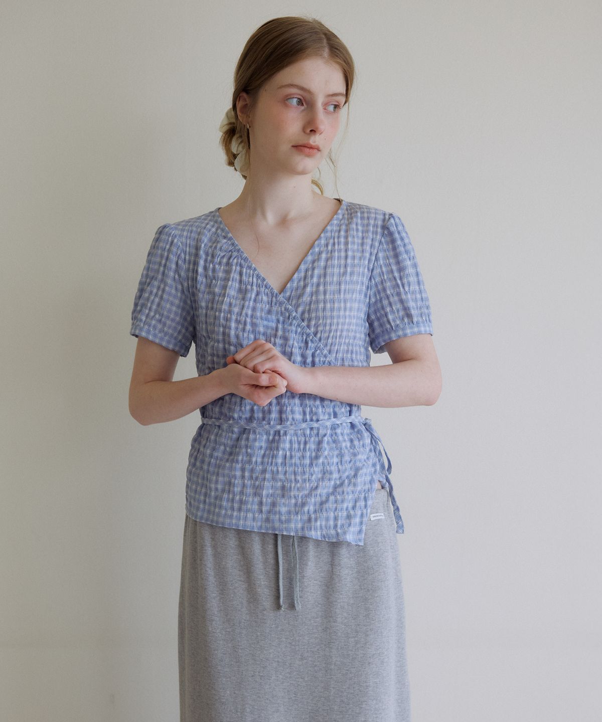 노운베러(KNOWNBETTER) Check string blouse [KNSS08BL07]_Blue