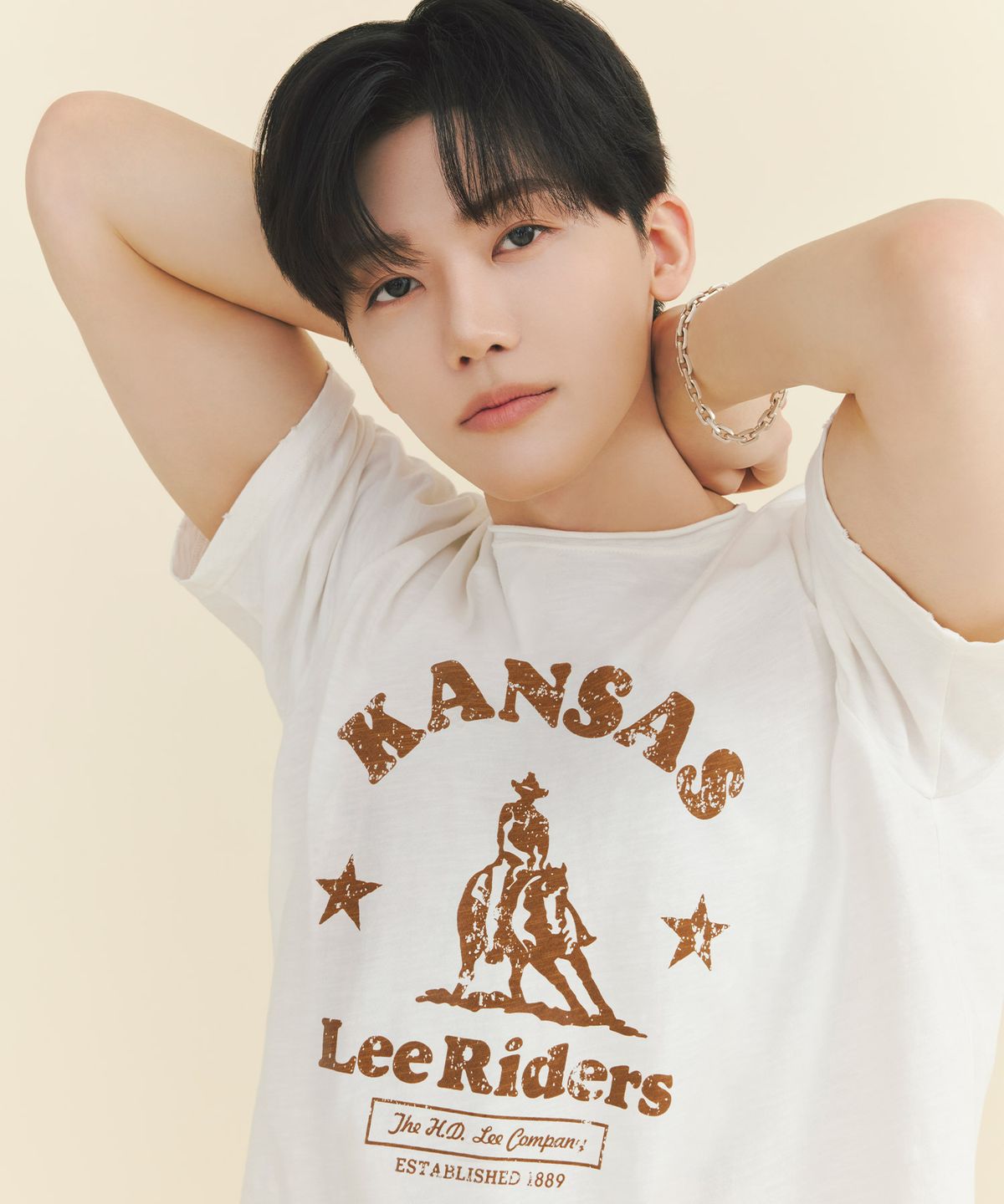 리(LEE) 카우보이 슬럽 반팔 티셔츠 아이보리