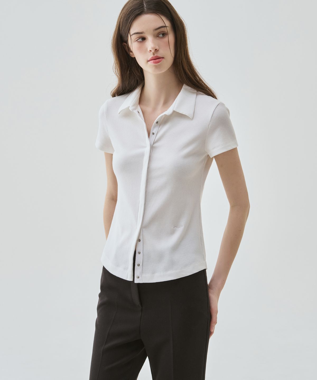 드로우핏 우먼(DRAWFIT WOMEN) 서플 저지 카라 반팔 티셔츠 [WHITE]