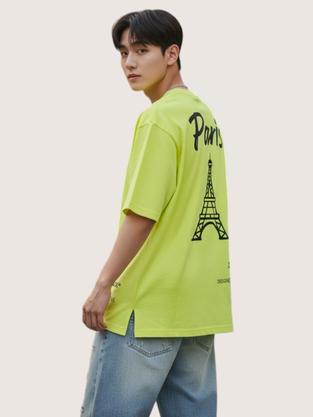지블랙(ZBLACK) 파리 시그니쳐 반팔  티셔츠(NEON YELLOW)