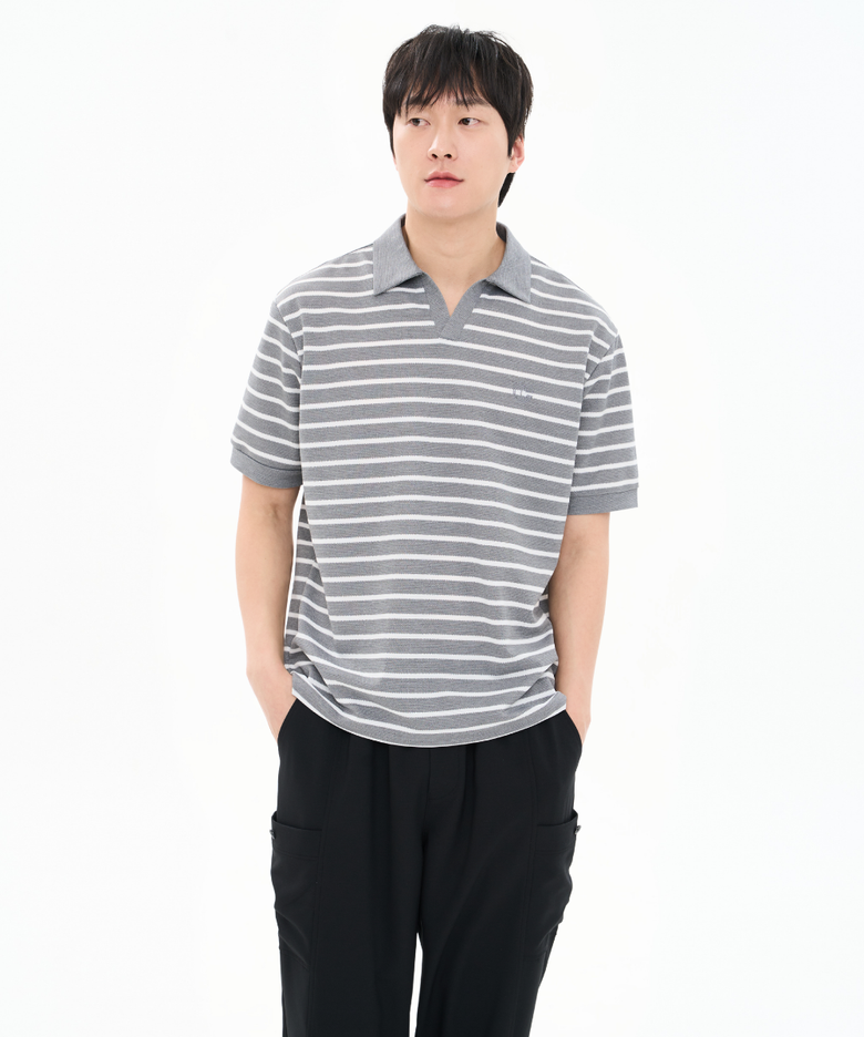 남성 여름 강연 스트라이프 카라 티셔츠 출근룩 CXS26MKKT303 GRY