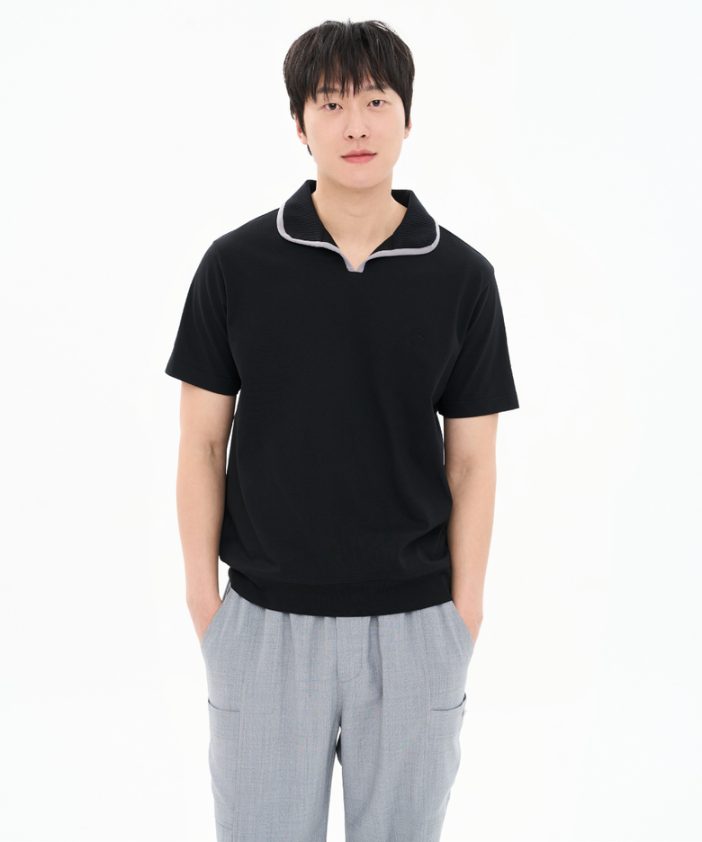 남성 20수 코튼폴리 골지 배색 접밴드 카라 티셔츠 CXS26MKKT308 BLA