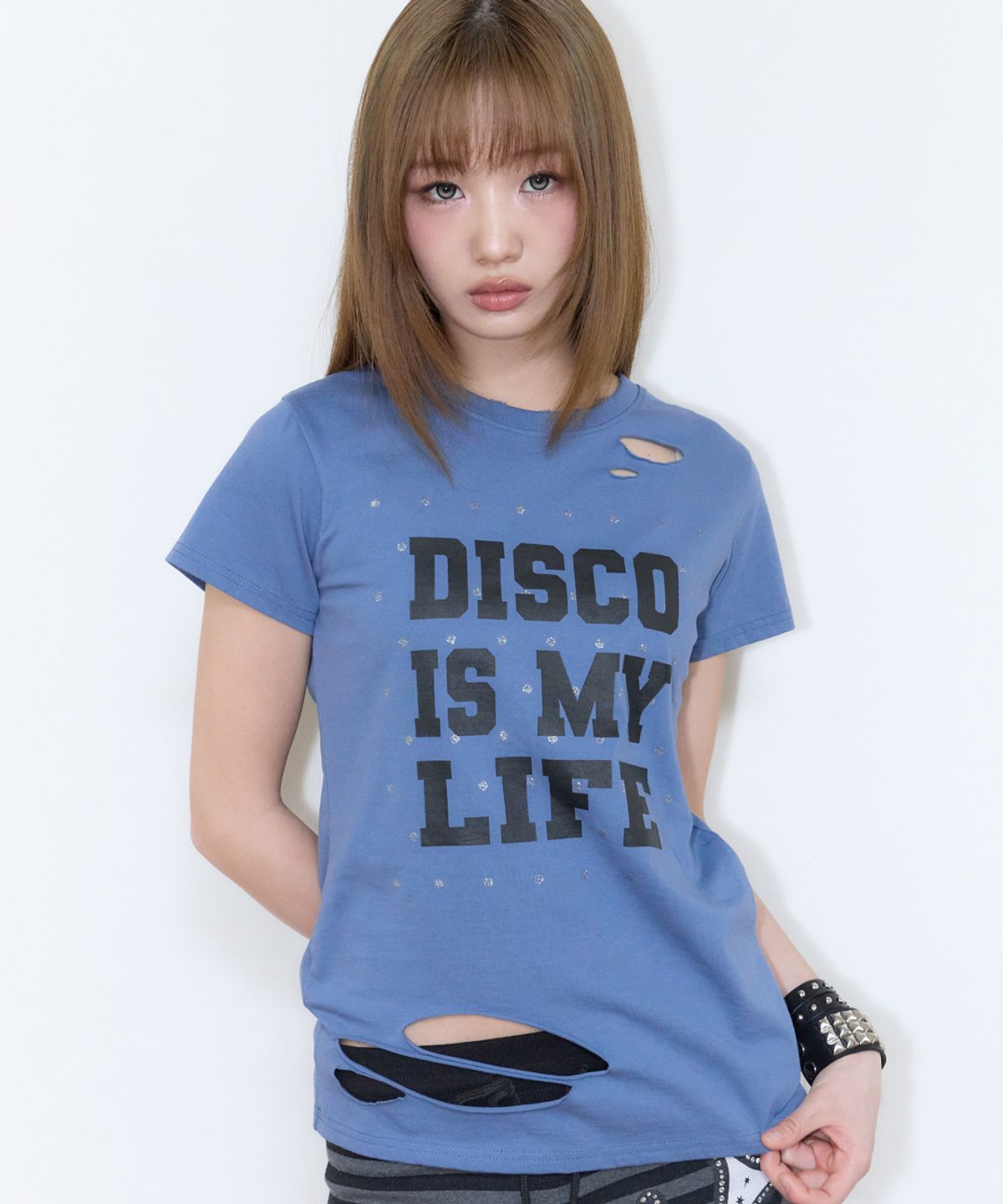 러브이즈트루(LUVISTRUE) SY DISCO DAMAGE TEE(VINTAGE BLUE)