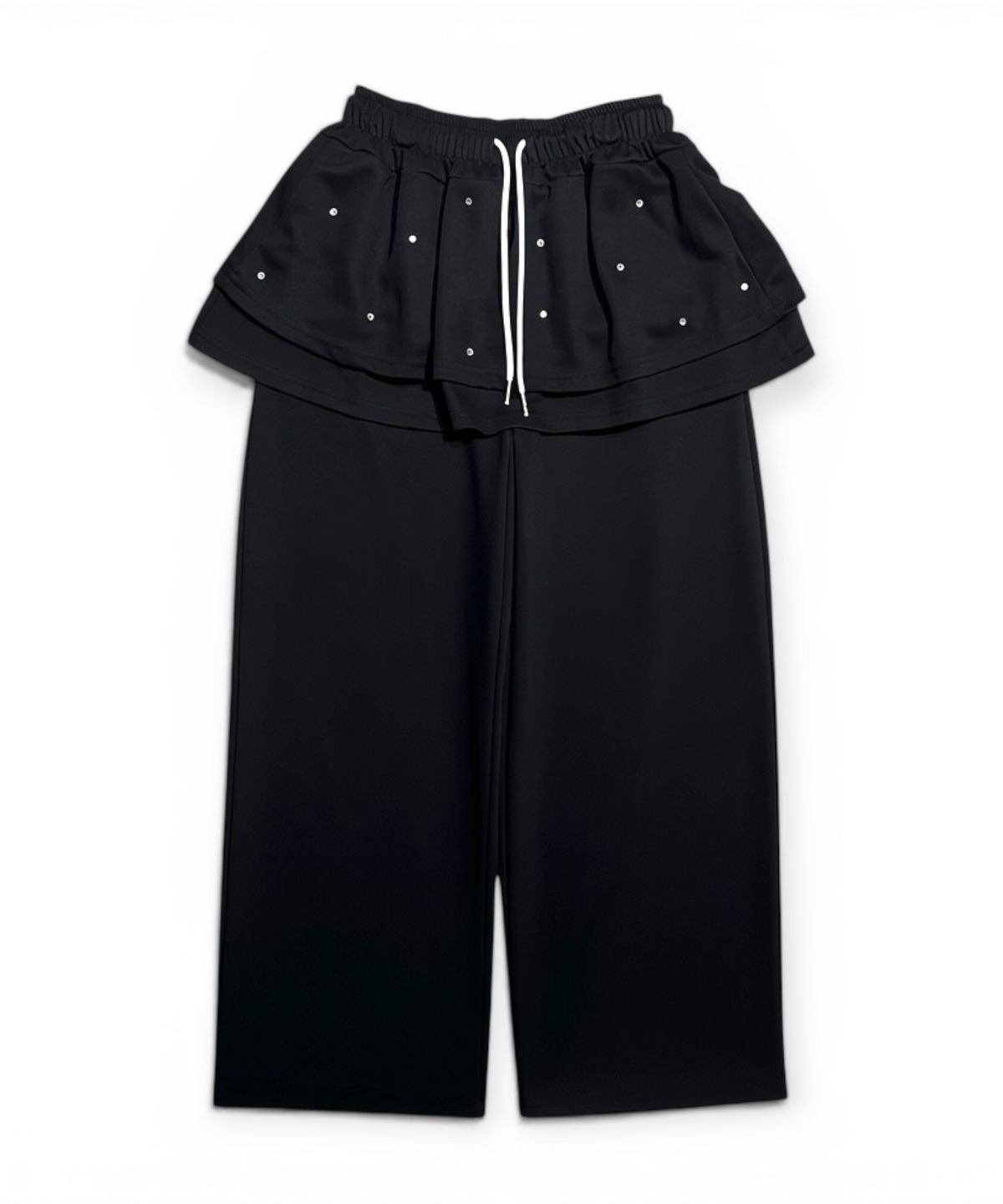 본슬리피(BORN SLIPPY) Crystal Stud Layered Flare Skirt Pants (Black)
