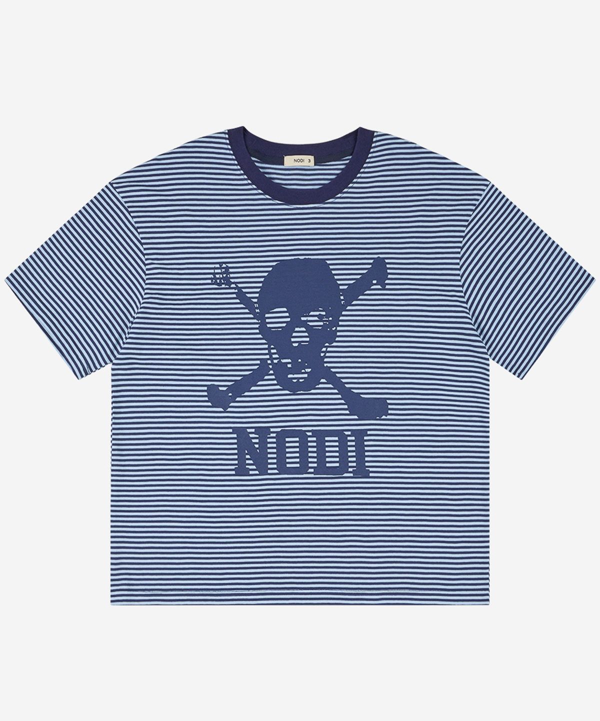 노디(NODI) Trouble Skull Dept stripe crop Tee navy