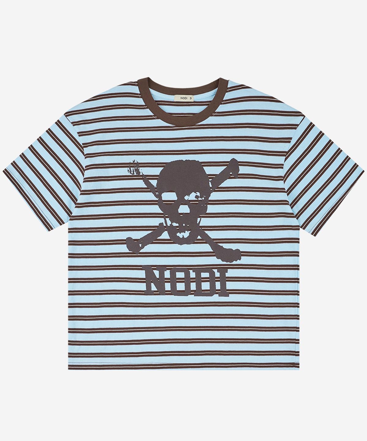 노디(NODI) Trouble Skull Dept stripe crop Tee brown
