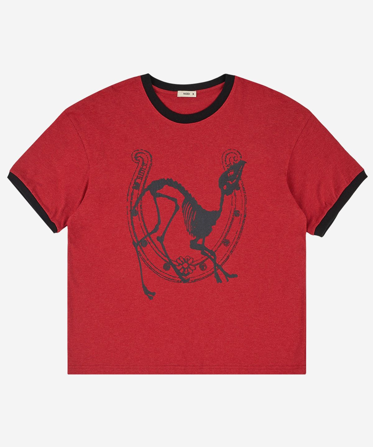 노디(NODI) Lucky Dead Horse Ringer crop Tee wine red