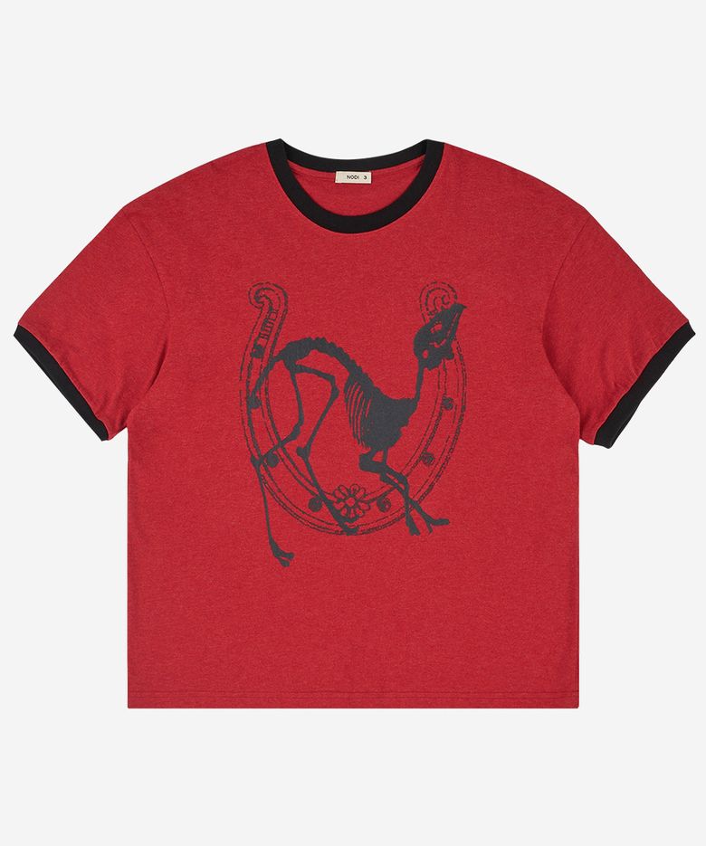 Lucky Dead Horse Ringer crop Tee wine red