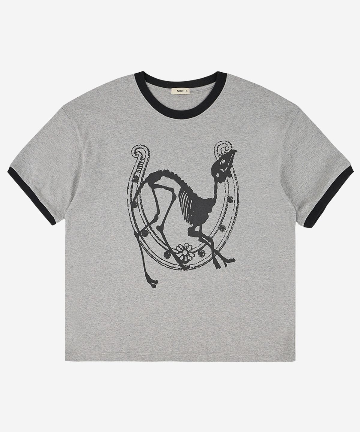 노디(NODI) Lucky Dead Horse Ringer crop Tee melange gray