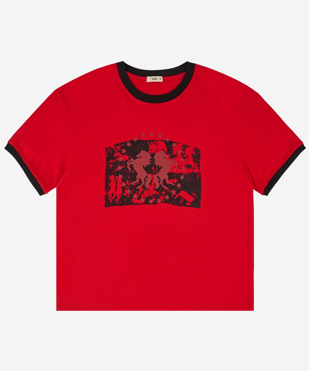 노디(NODI) Dual Horse Emblem Ringer crop Tee red