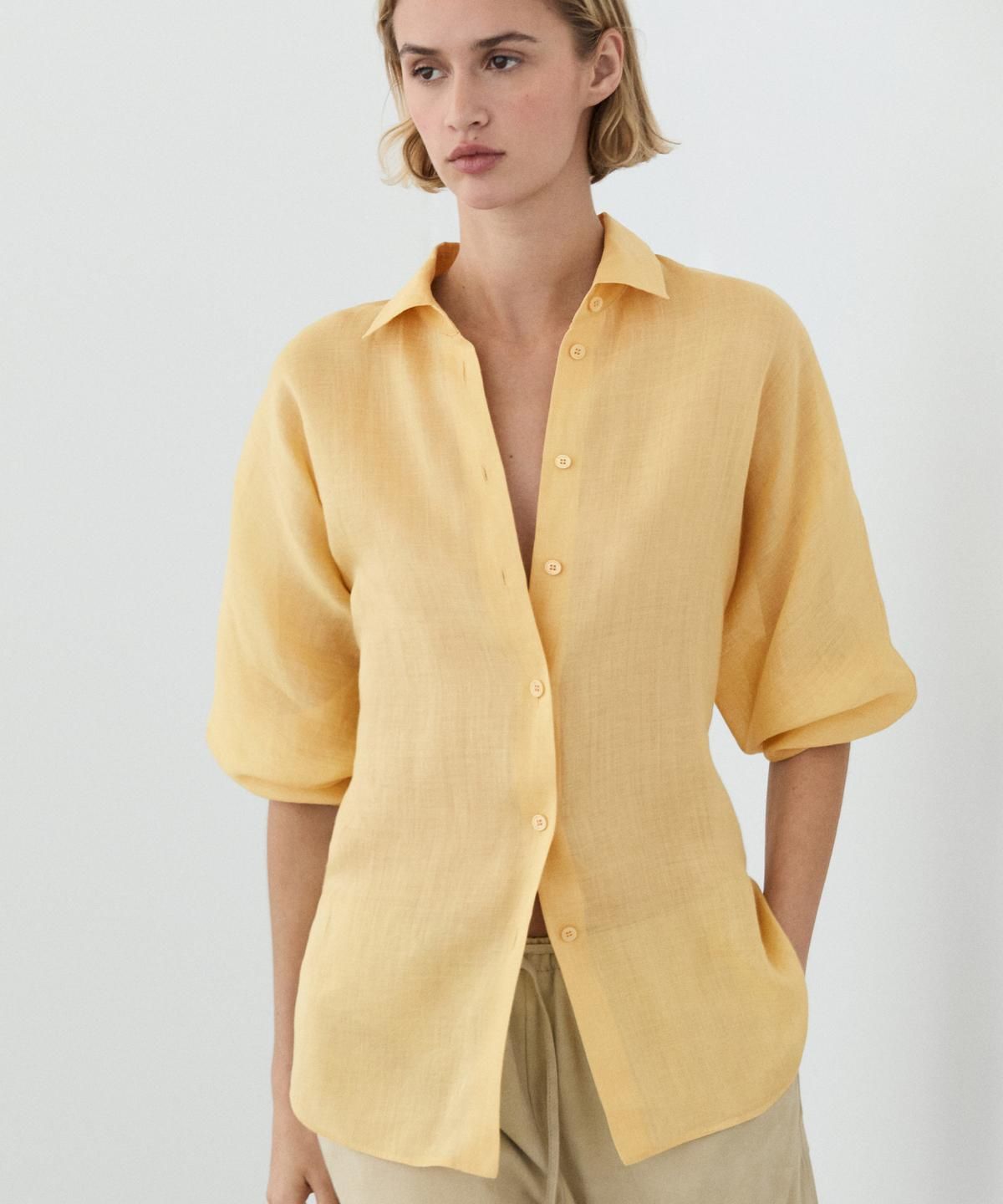 마시모두띠(MASSIMO DUTTI) 100% 라미 플루이드 셔츠