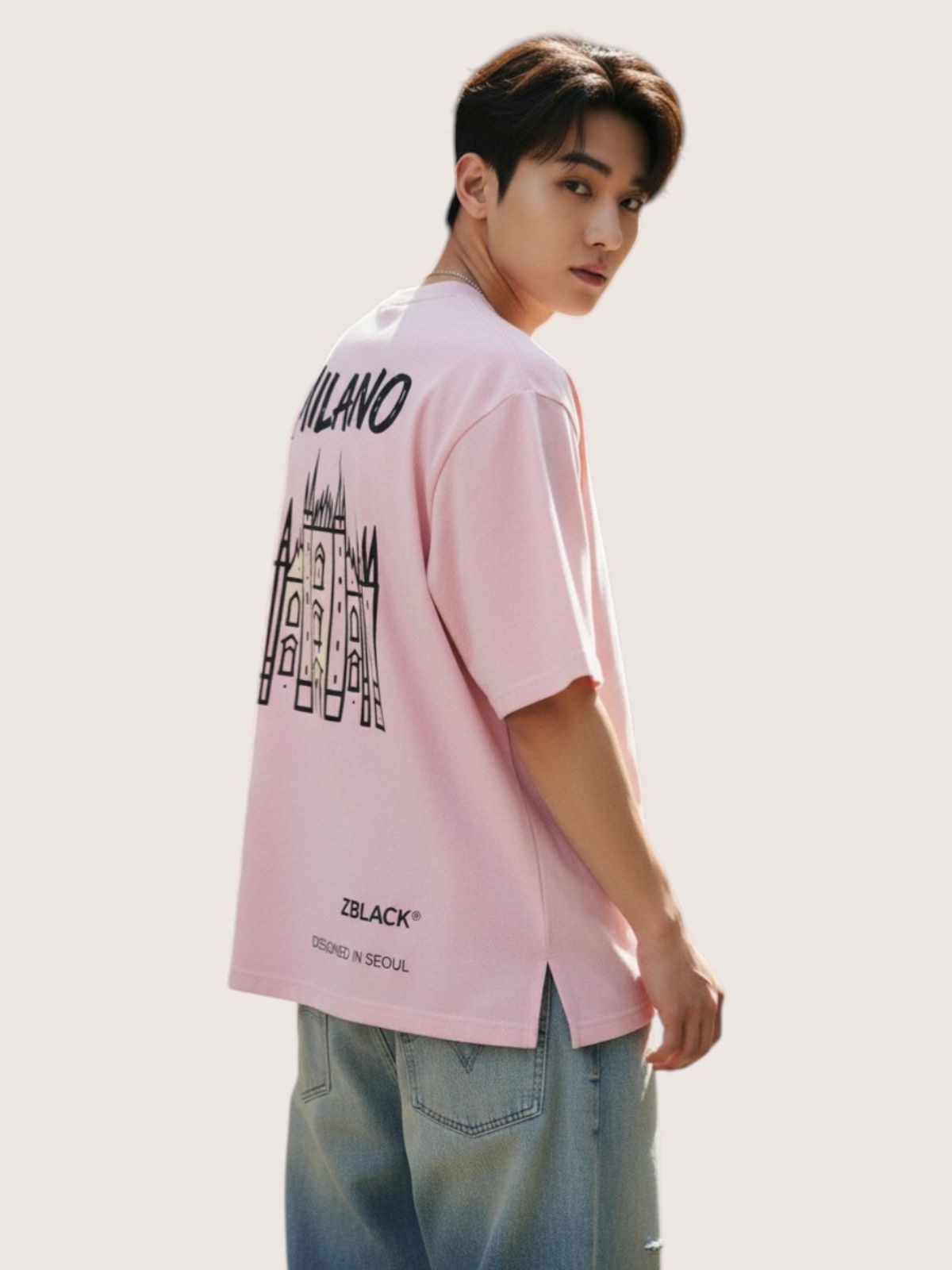 지블랙(ZBLACK) 밀라노 시그니쳐 반팔  티셔츠(LIGHT PINK)
