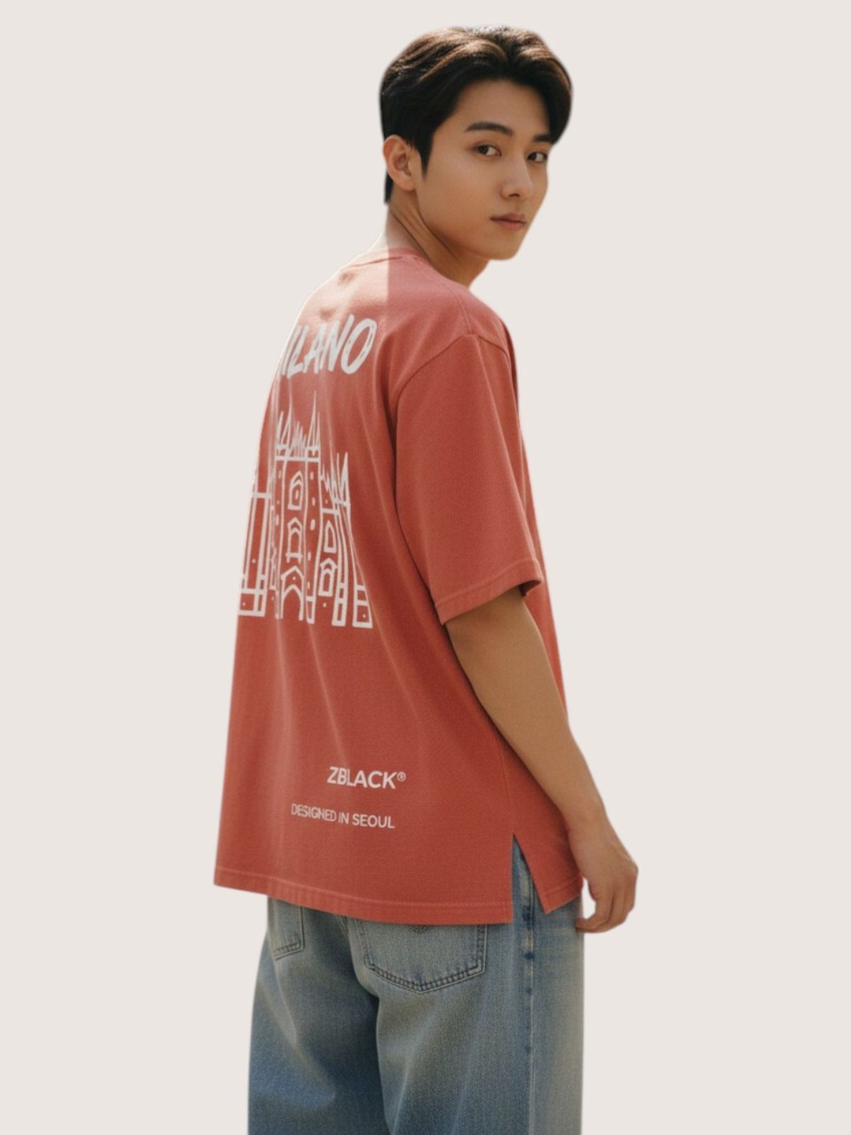 지블랙(ZBLACK) 밀라노 시그니쳐 반팔  티셔츠(CORAL RED)