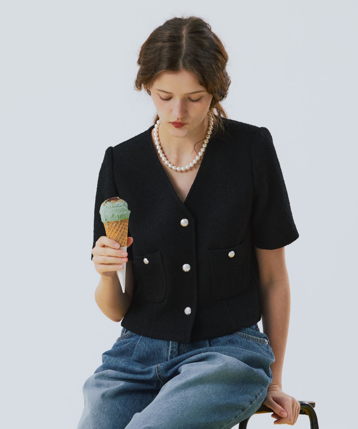 오픈도어스튜디오(OPENDOORSTUDIO) Summer Tweed Jacket Black