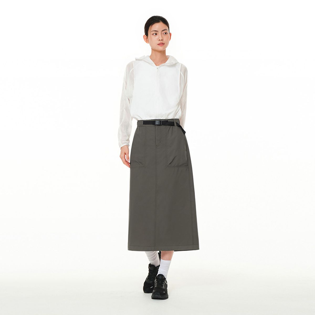 안다르(ANDAR) 우븐 벨티드 롱 스커트