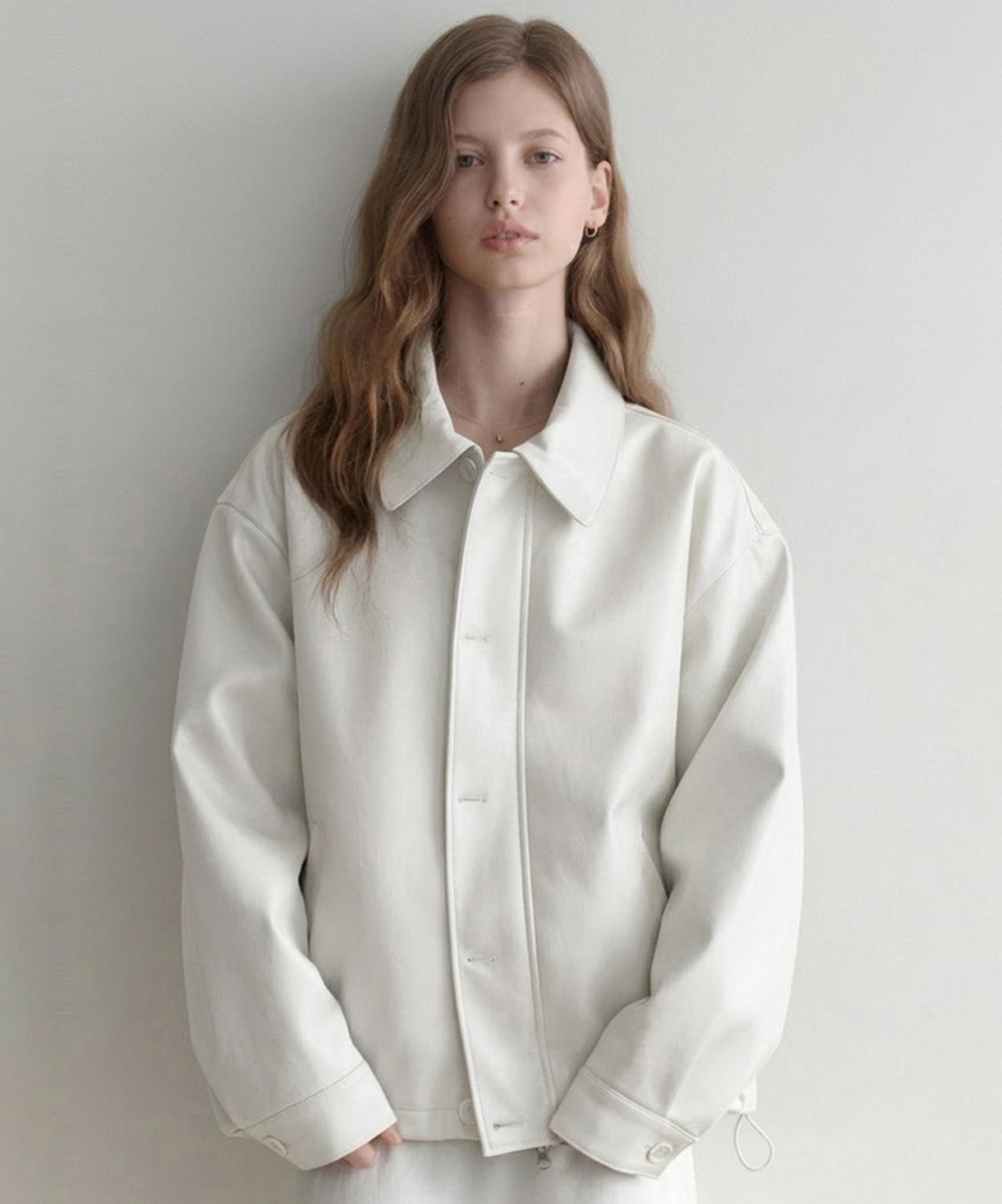 르나브(LENAV) les button leather Jacket (Ivory)