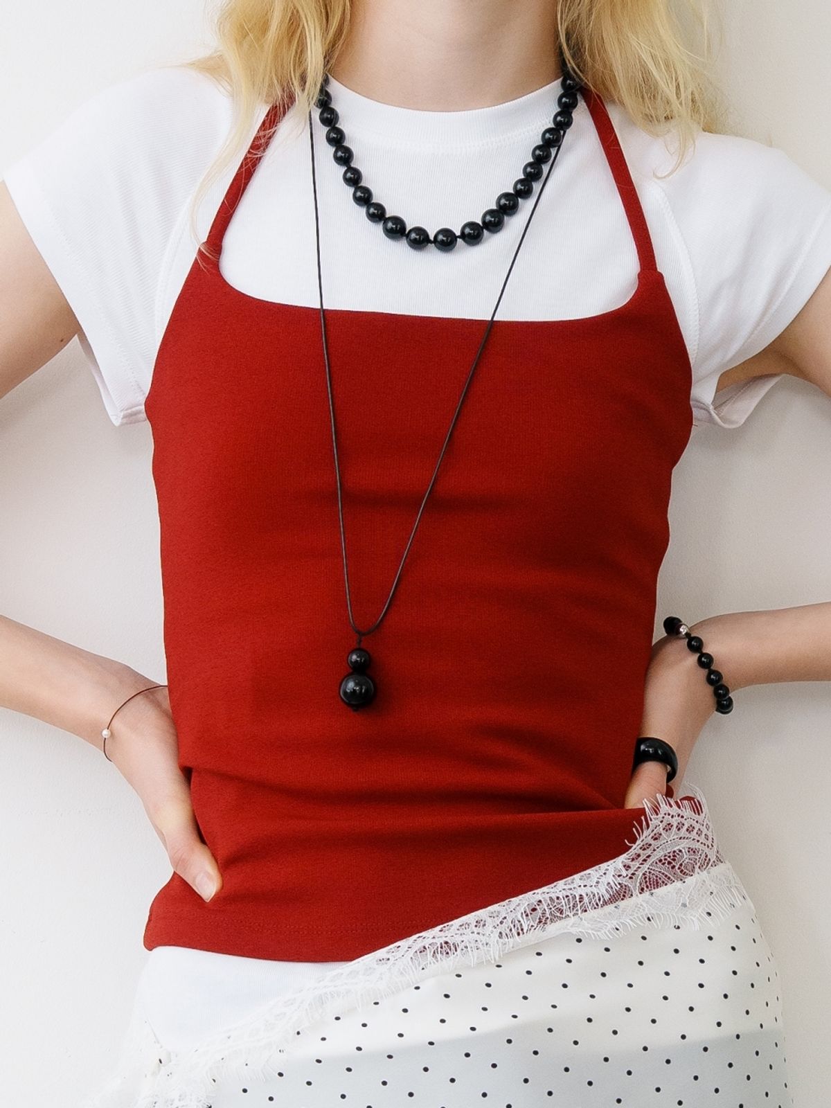 러브미몬스터(LOVE ME MONSTER) Two Ball Onyx Long Strap Necklace (L261MNK180)