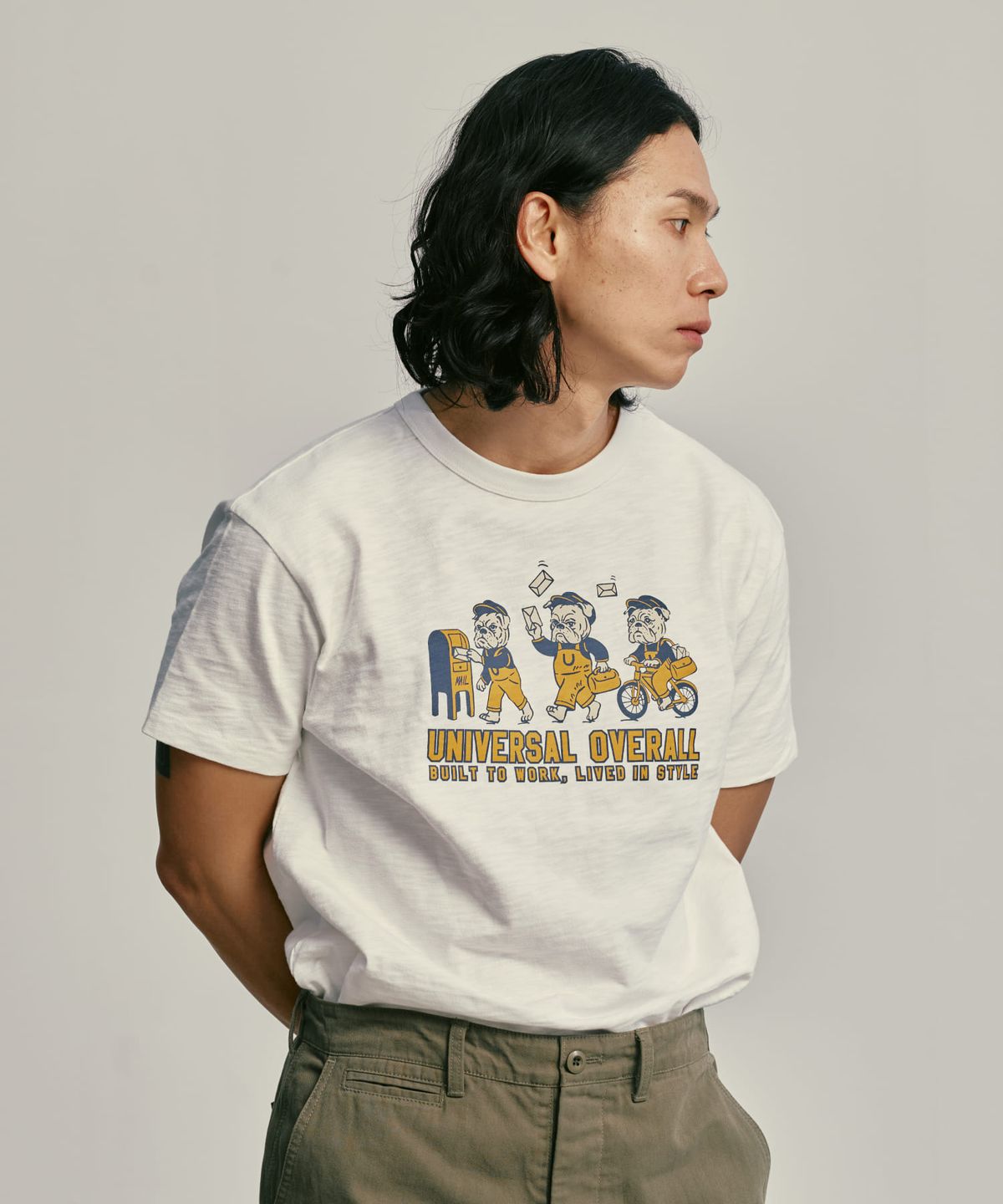 유니버셜 오버롤(UNIVERSAL OVERALL) POSTDOG GRAPHIC SLUB T-SHIRT WHITE