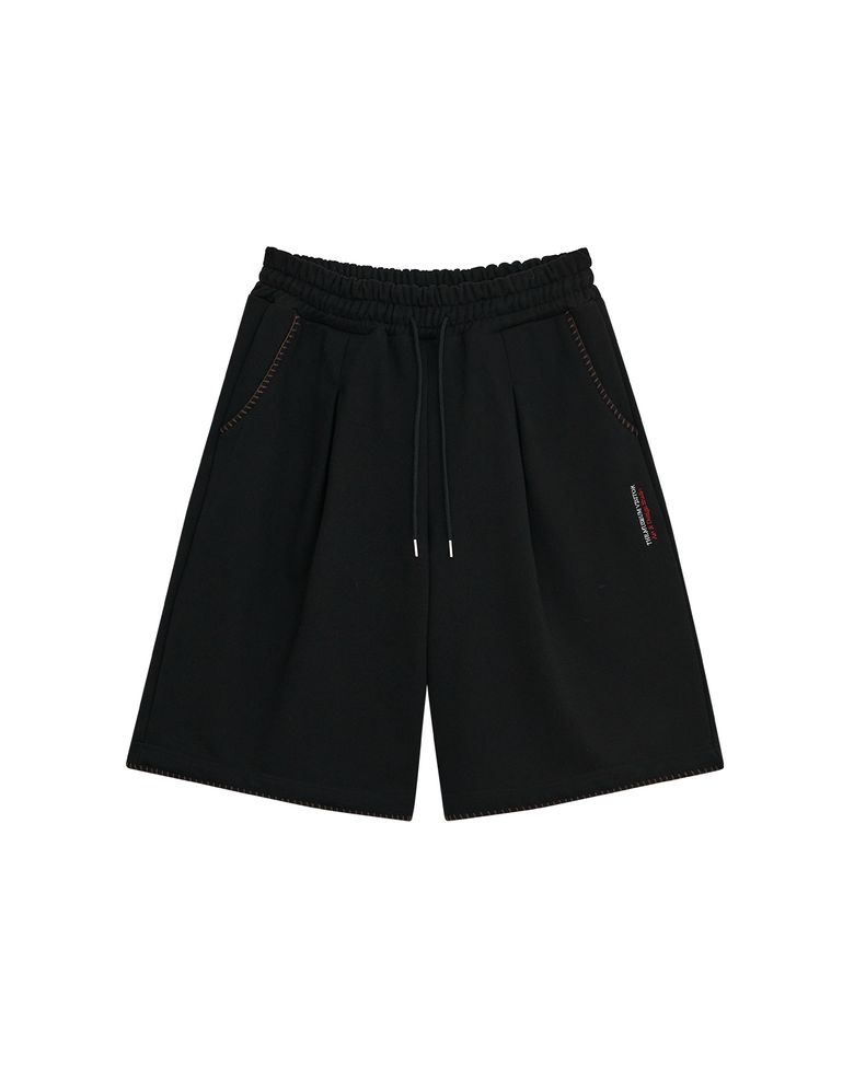 STITCH BERMUDA SWEAT PANTS (BLACK)