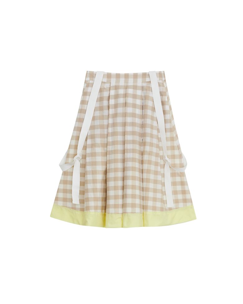W BONDAGE CHECK FLARE SKIRT (BEIGE)