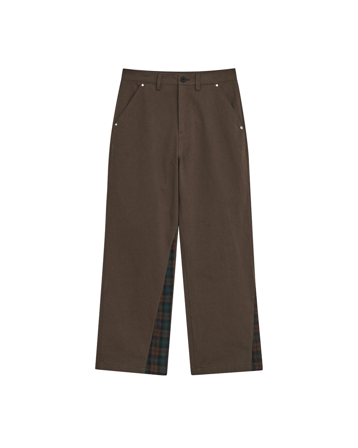 더뮤지엄비지터(THEMUSEUMVISITOR) CHECK PANEL CHINO PANTS (BROWN)