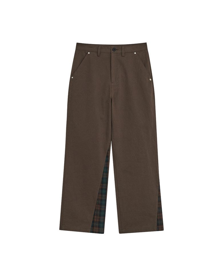 CHECK PANEL CHINO PANTS (BROWN)