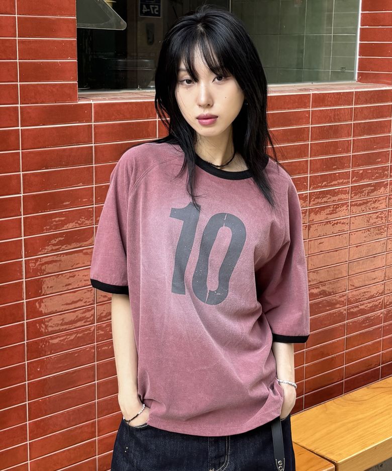[UNIISEX] 피그먼트 브러쉬 10 크롭 링거 티셔츠_레드