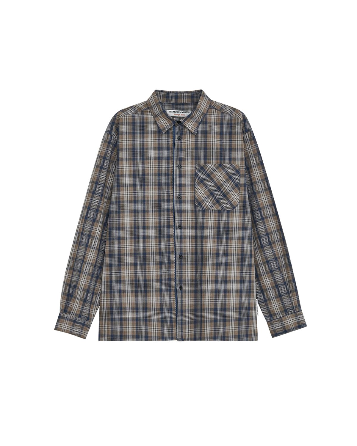 더뮤지엄비지터(THEMUSEUMVISITOR) BUCKLE CUFF CHECK SHIRT (NAVY)