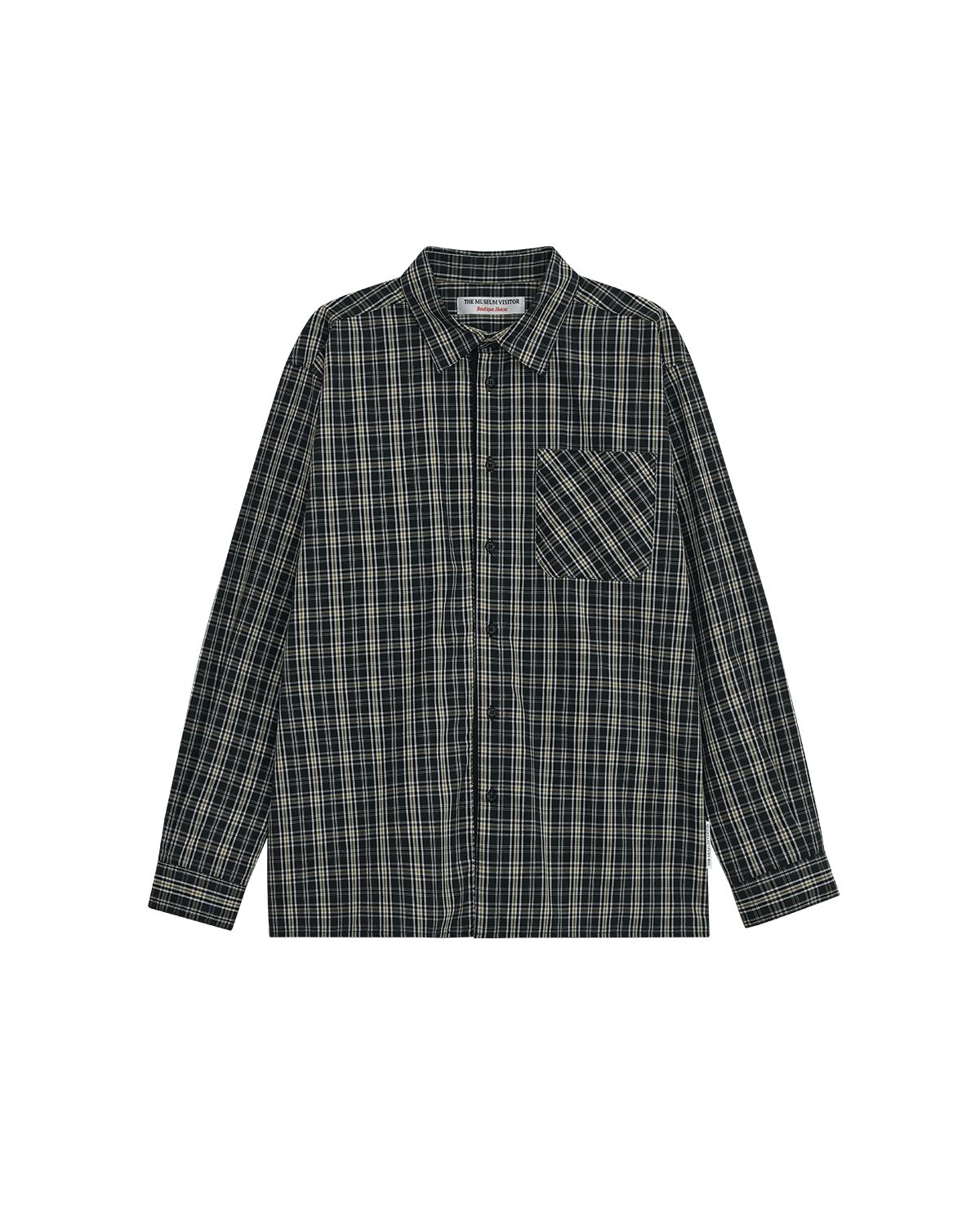 더뮤지엄비지터(THEMUSEUMVISITOR) BUCKLE CUFF CHECK SHIRT (BLACK)