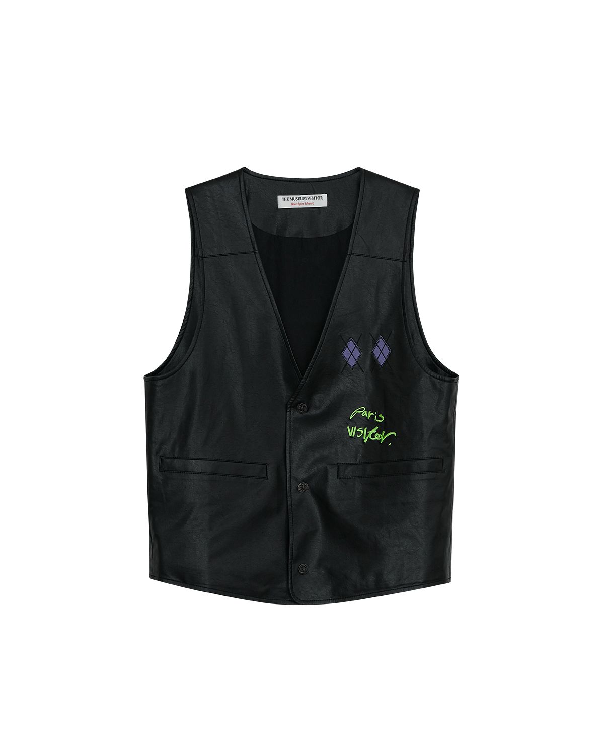 더뮤지엄비지터(THEMUSEUMVISITOR) PARIS BERLIN SEOUL LEATHER VEST (BLACK)
