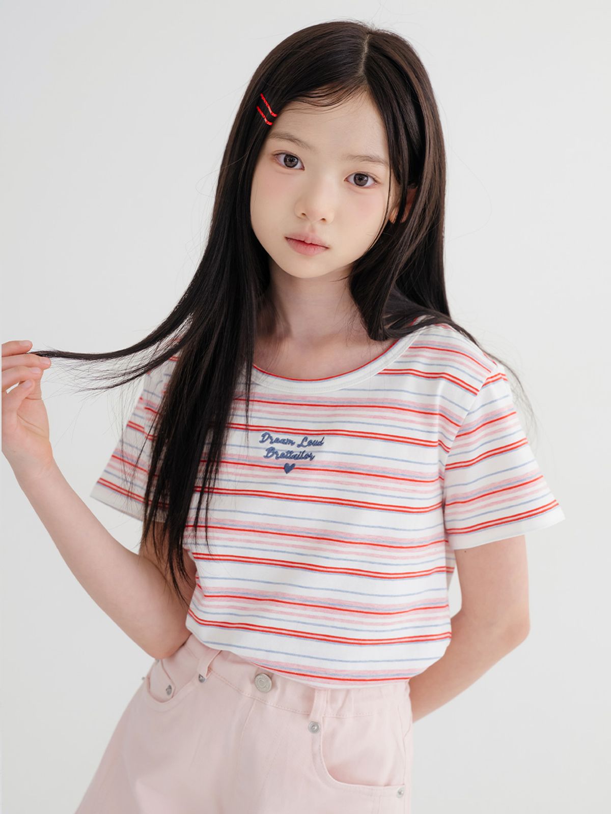 브렛테일러(BRETTAILOR) 베이직 멀티 스트라이프 숏슬리브(블루)