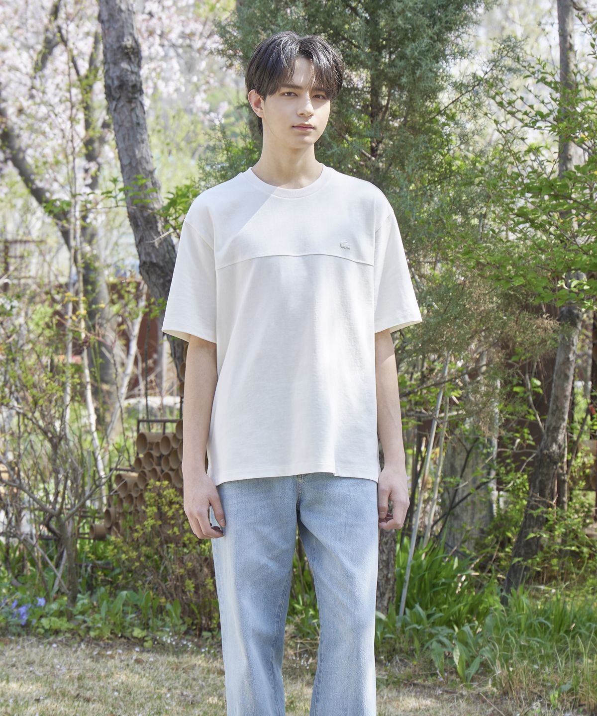 라코스테(LACOSTE) 남성 강연 우븐 절개 반팔 티셔츠 TH358E-56G 056
